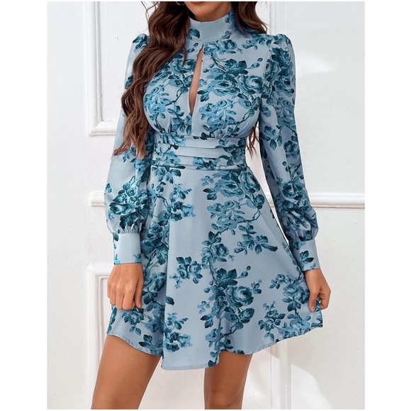 COPY - Boho Floral Print Cut out Puff Sleeve Dress - Picture 7 of 8